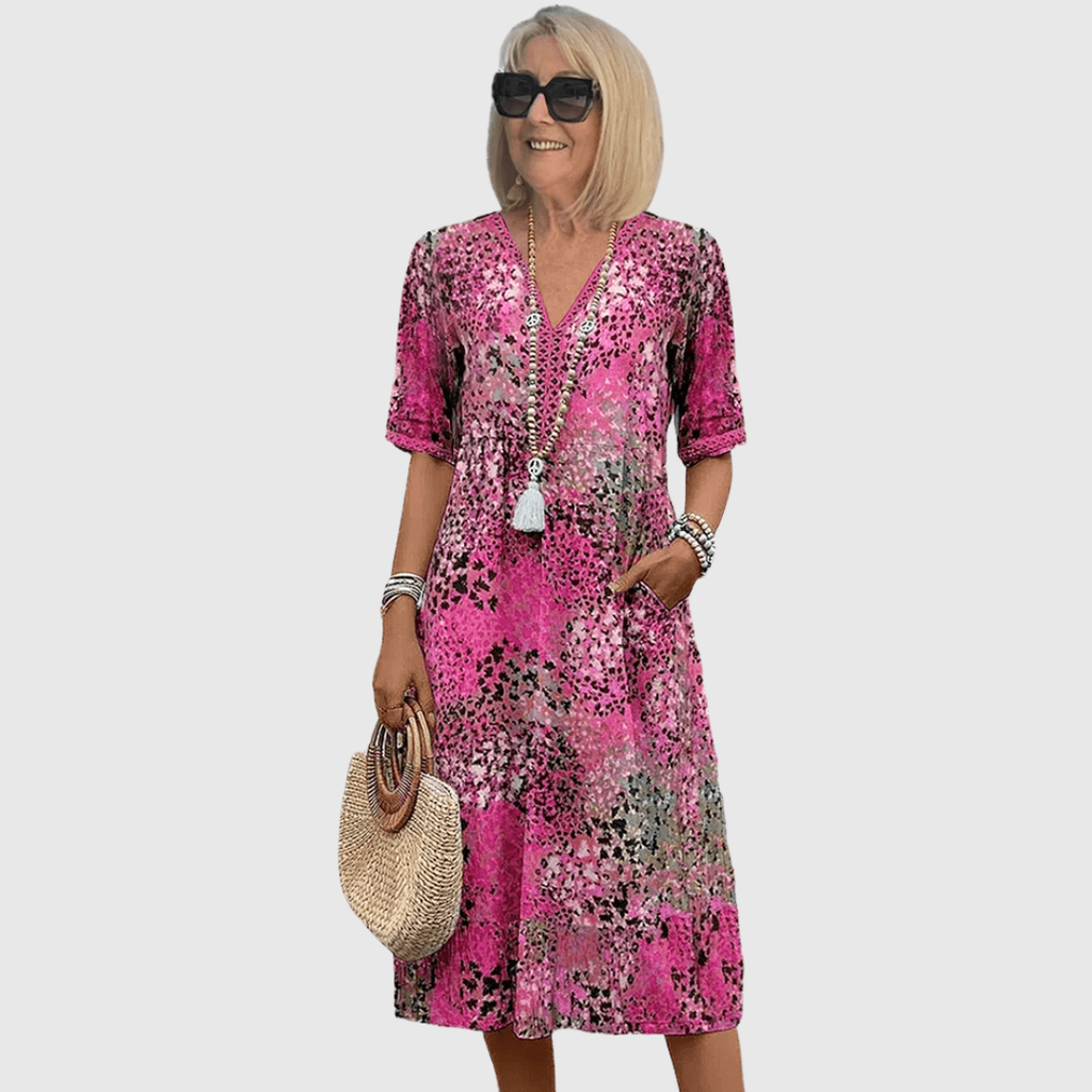 Marina | Vestido Midi Boho con Estampado Floral y Escote en V