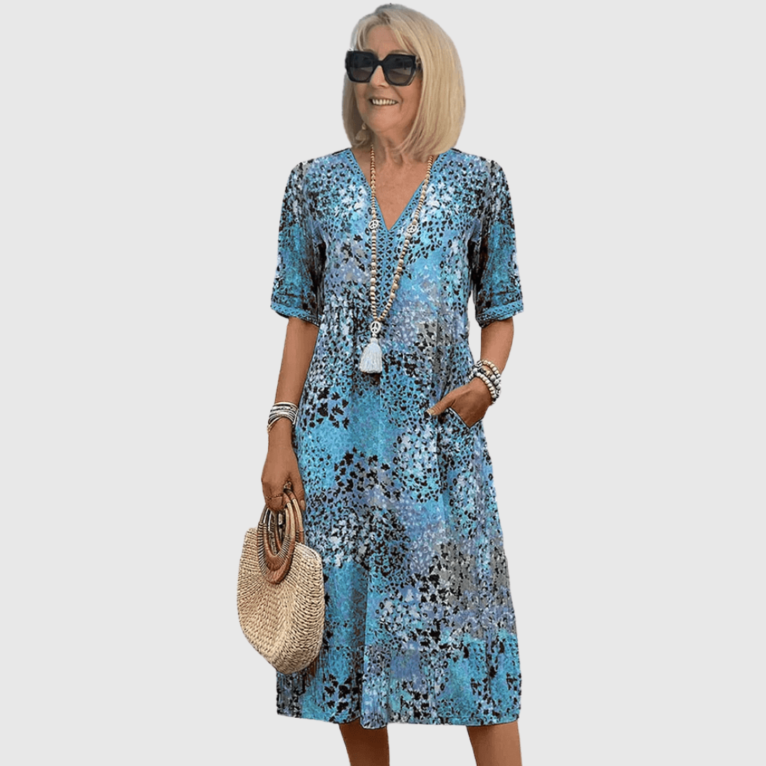 Marina | Vestido Midi Boho con Estampado Floral y Escote en V