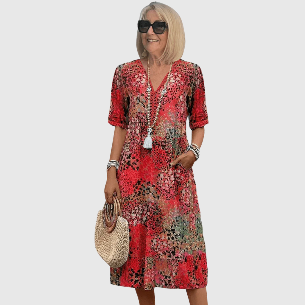 Marina | Vestido Midi Boho con Estampado Floral y Escote en V