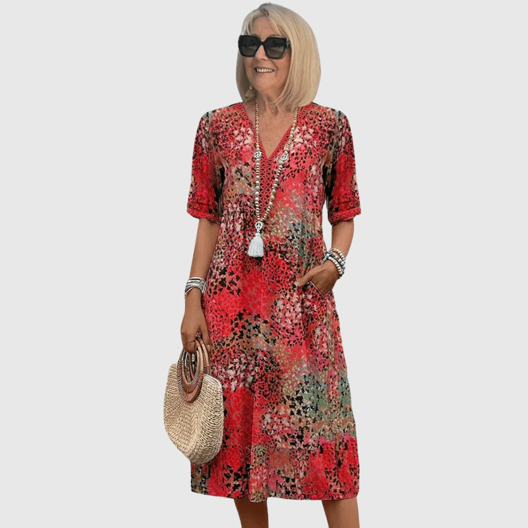 Marina | Vestido Midi Boho con Estampado Floral y Escote en V