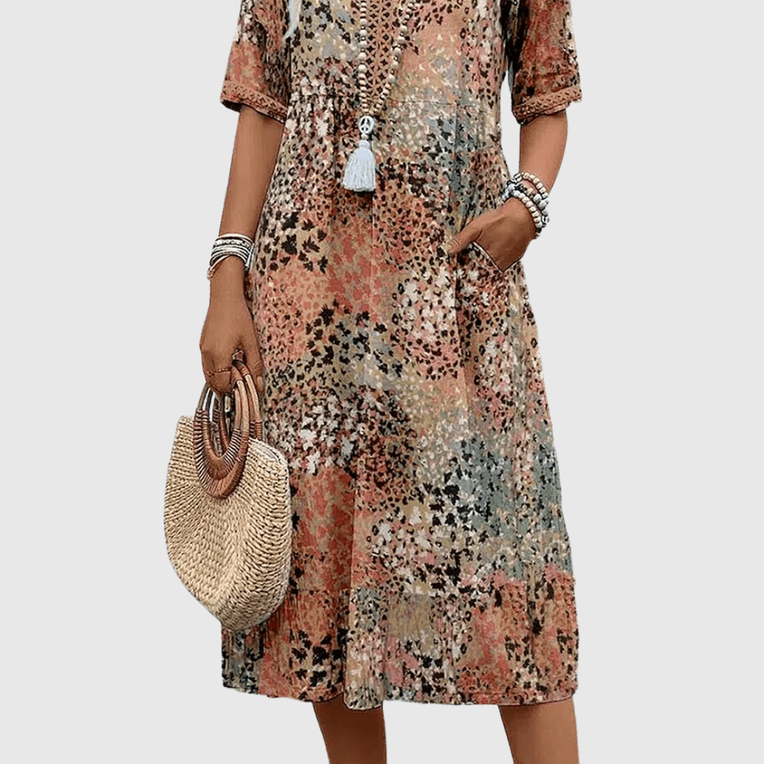 Marina | Vestido Midi Boho con Estampado Floral y Escote en V