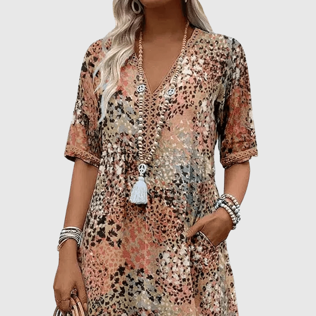 Marina | Vestido Midi Boho con Estampado Floral y Escote en V
