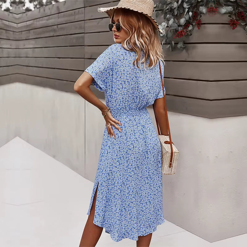 Sienna | Dames Midi Jurk met Bloemenprint, Knoopsluiting en Strikceintuur
